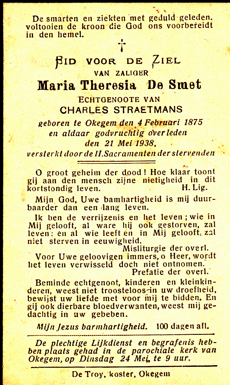 De Smet Maria Theresia (x Straetmans)