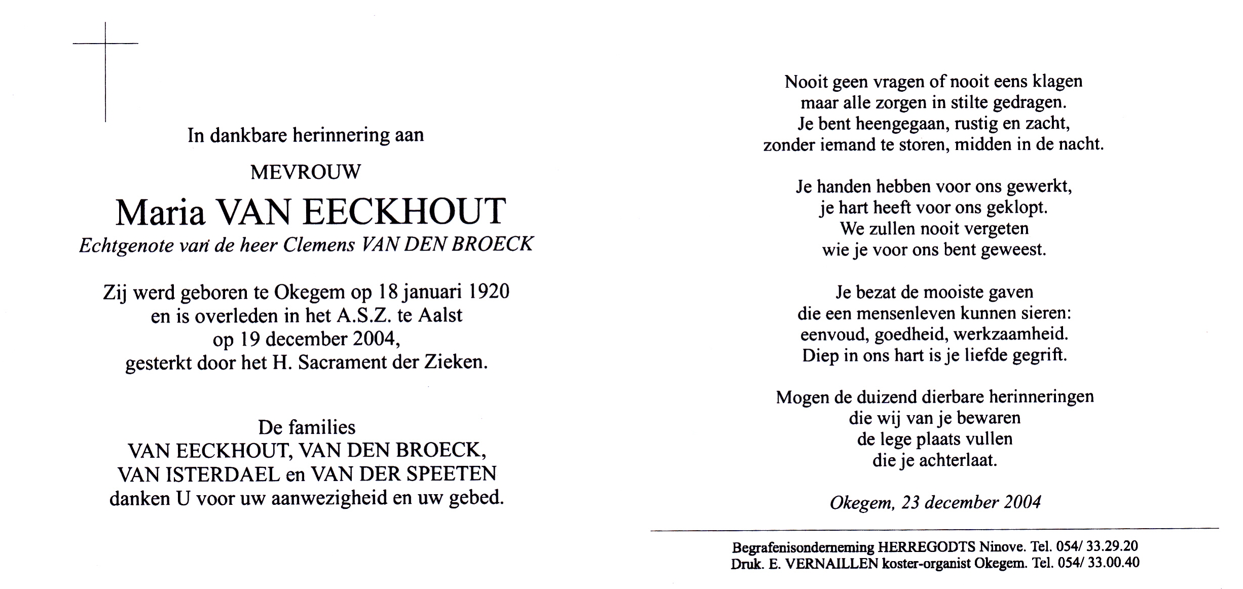 Van Eeckhout Maria (x Van den Droeck)     