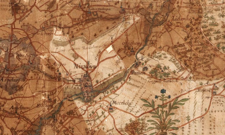 1596 - Okegem en omgeving - Knipsel uit Caerte figuerative vande gheel den Lande van Aelst - Jacques Horenbault