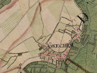 1771–1778 - Okegem en omgeving - Knipsel uit kaart van Graaf de Ferraris         Klik op de kaart hierboven om in te zoomen